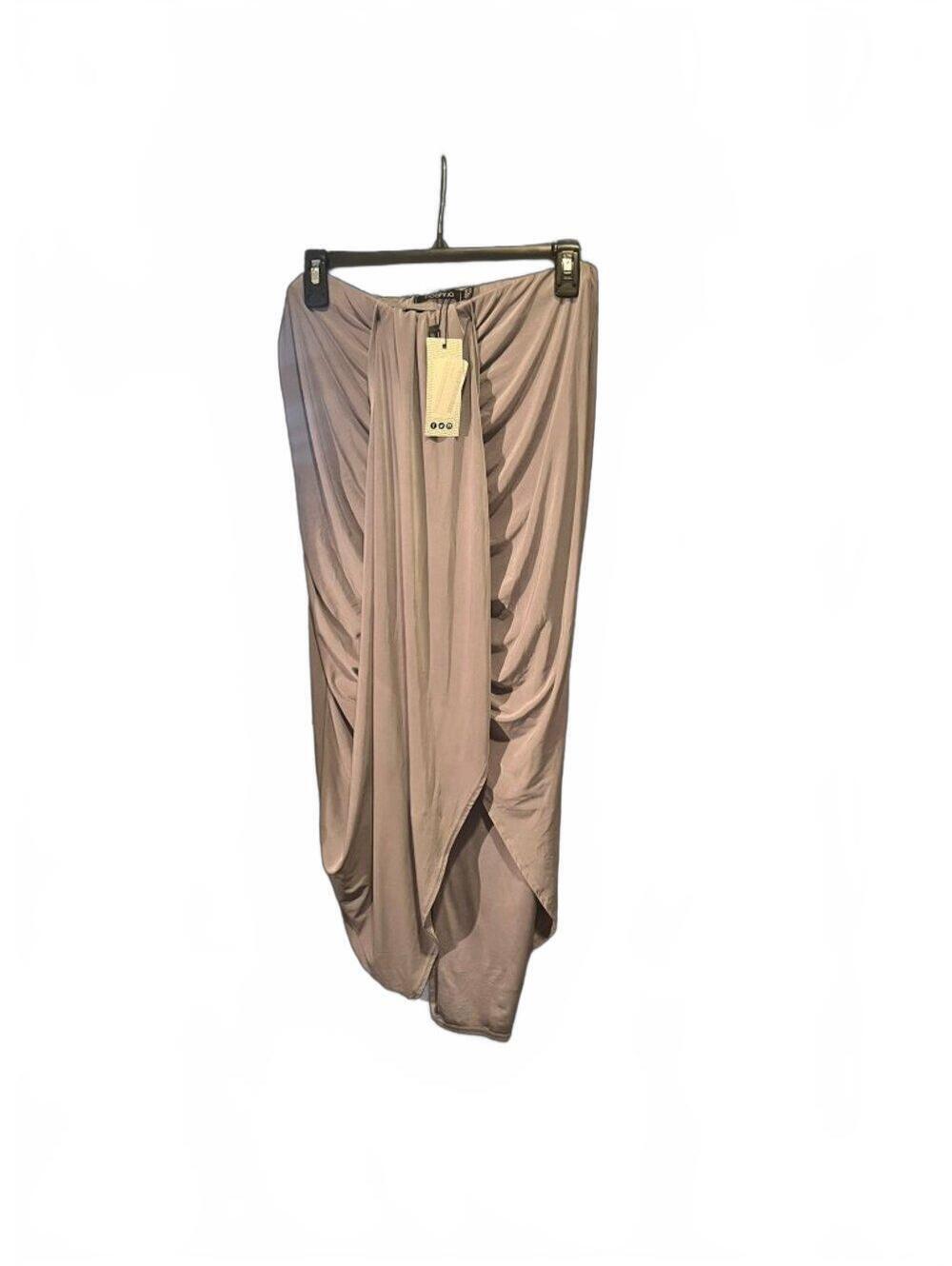 Boohoo Plus Gray Ruched Maxi Midi Skirt Size 14 NWT Draped Front Stretch